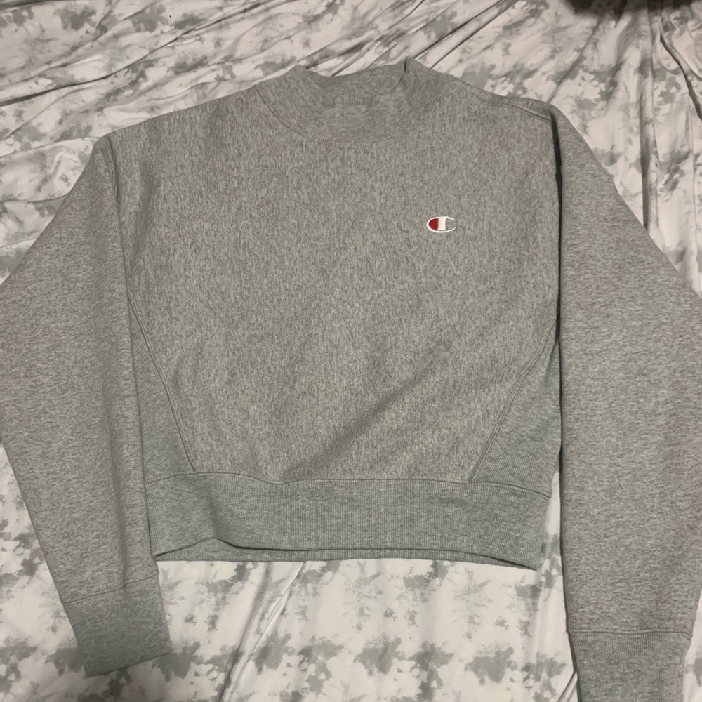 champion grey cropped mock crewneck